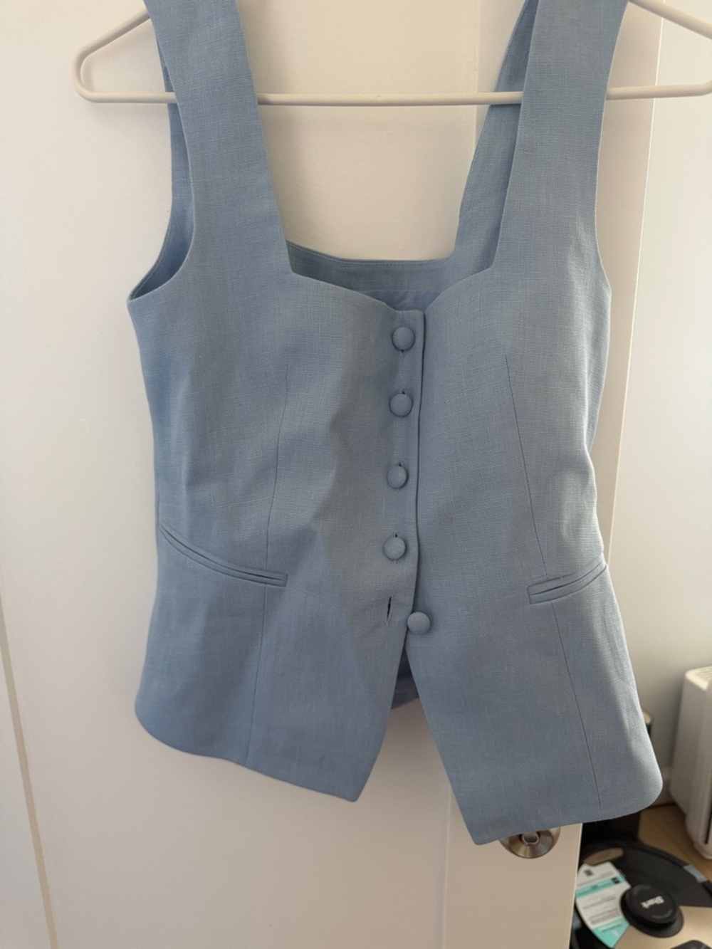 Sezane Dusty Blue Button-Front Tailored Vest